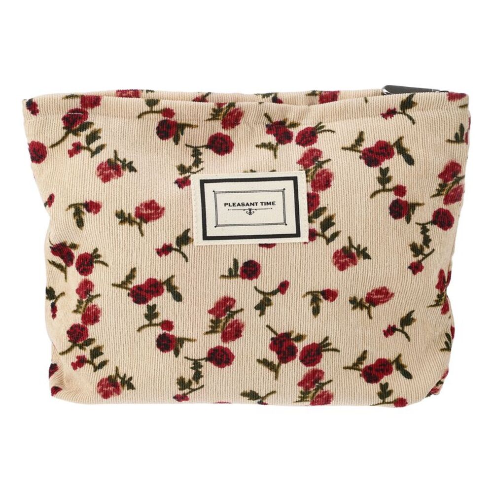 Corduroy Floral Makeup Cosmetic Pouch Coin Purse for Foundations Lipsticks Beige